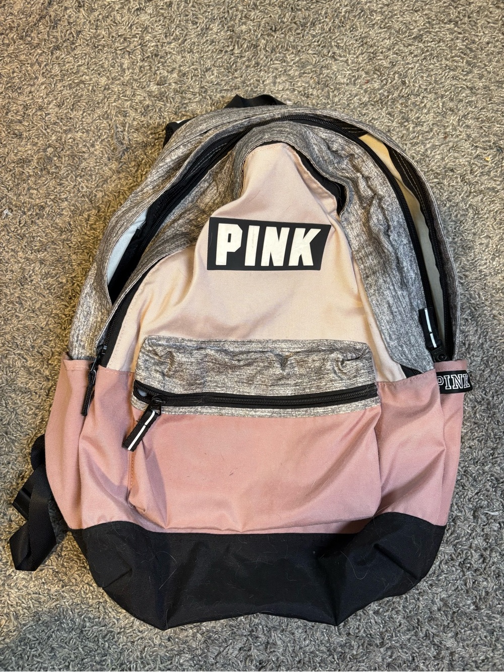 PINK Victoria's Secret Pink, Gray & Black Canvas Backpack